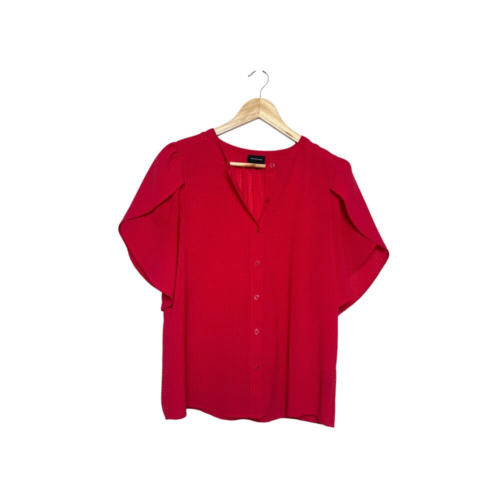 Who What Wear Women's Textured Red-Pink Button Front Flutter Sleeve Blouse S